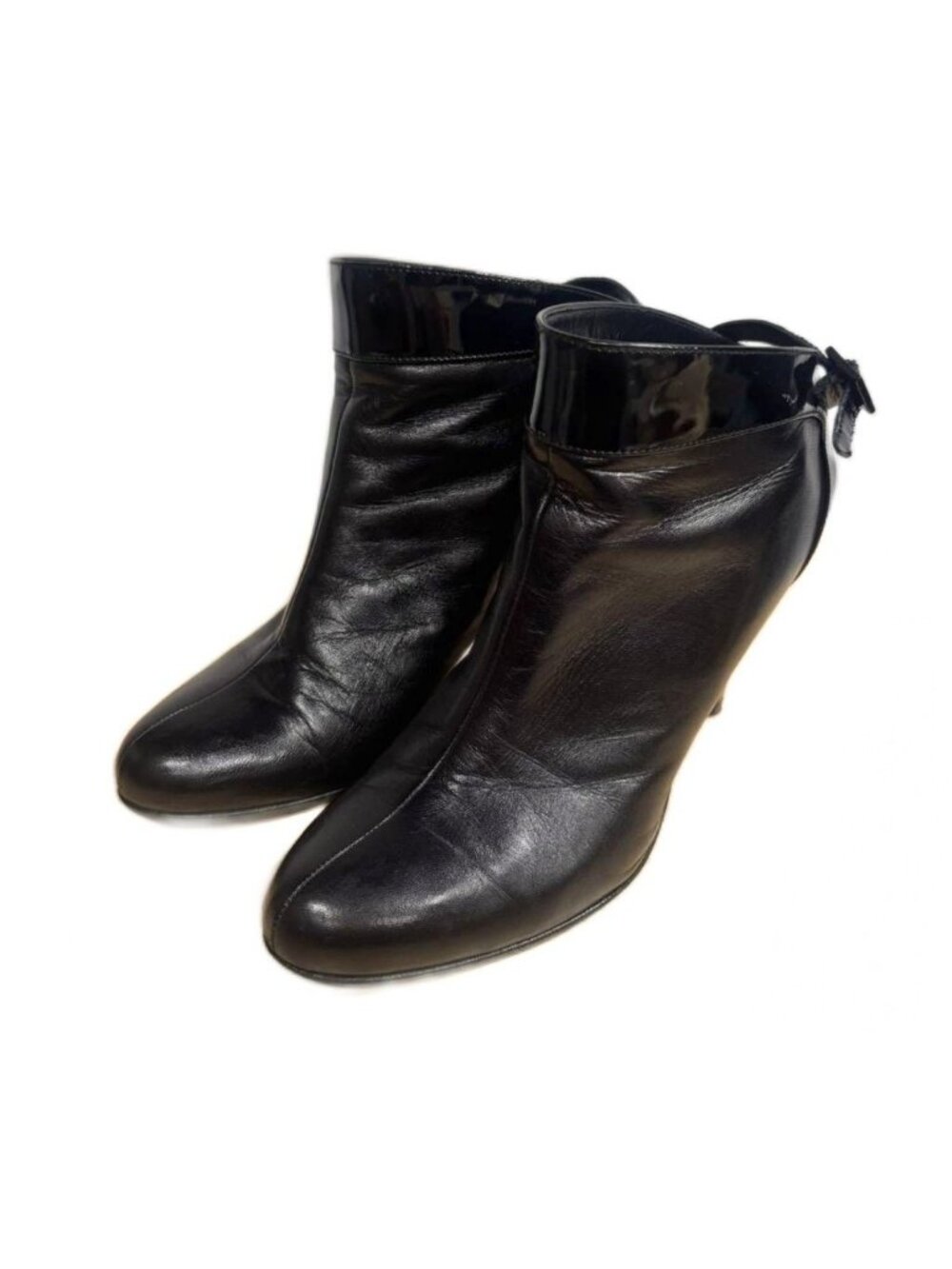 Chanel Short Boots Booties Leather Patent Switch High Heels Black